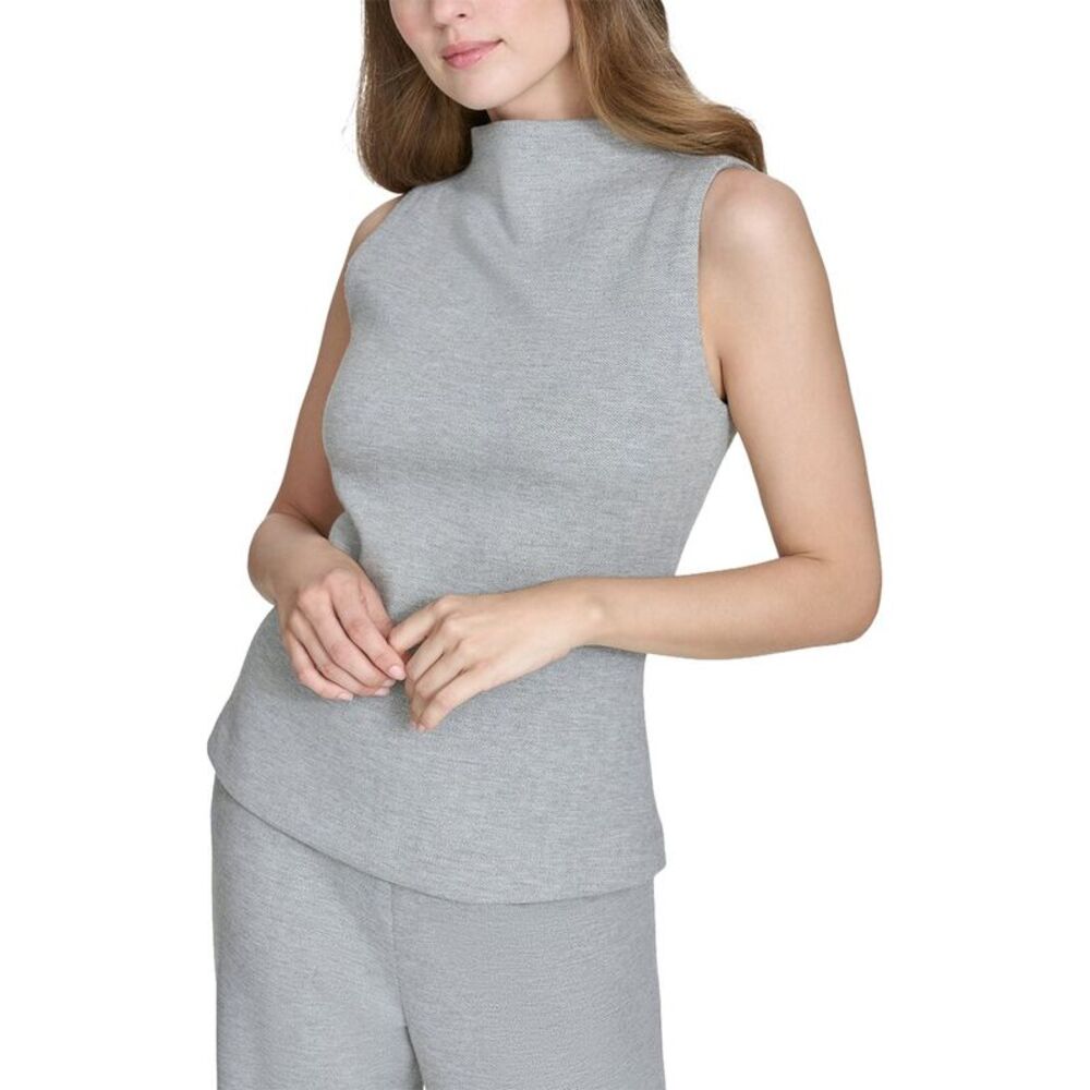 Halston Womens  Knit Mock Neck Top, Grey